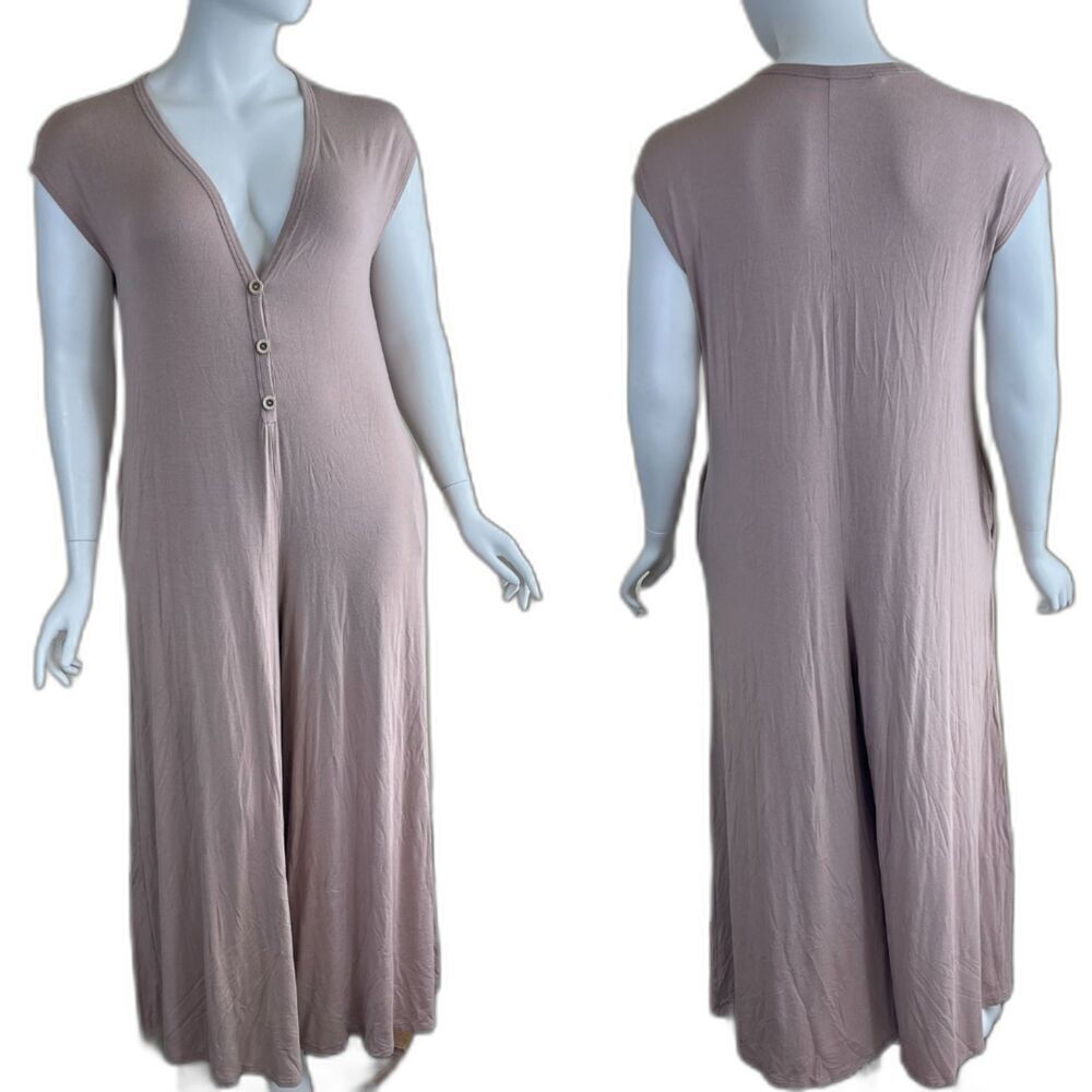 Three Bird Nest Women's Size L Mocha Daphne Wide Leg Jumpsuit Lounge Minimal Art